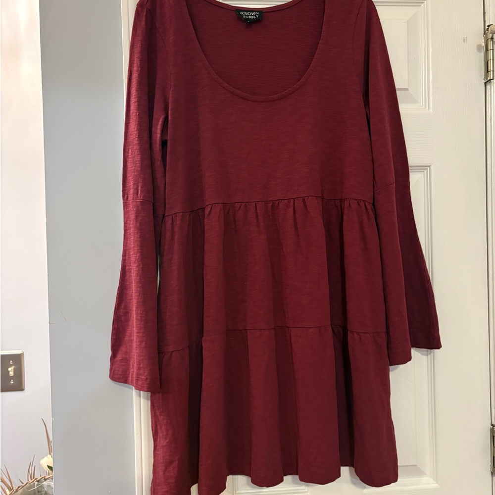 Known Supply Burgundy Boho Long Exaggerated Sleeve Dress Size Large Cottage Core